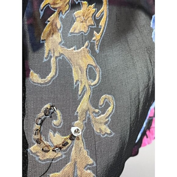 Vintage Top Women M Black Sheer Floral Sequin Glam Mature Cherubs Artsy Boho 70s - Picture 14 of 14